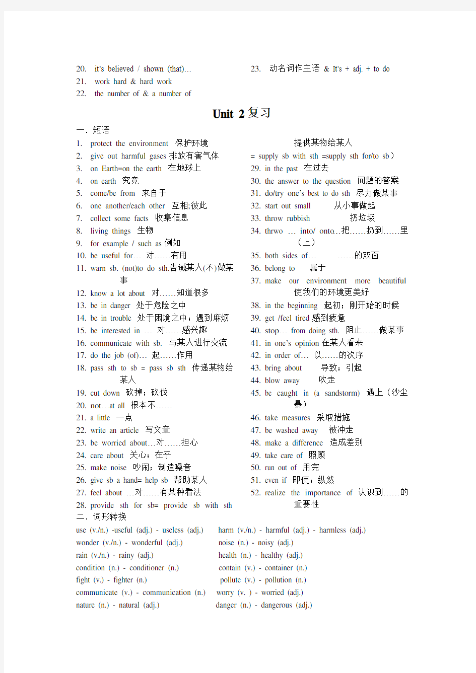 广州上海牛津版英语七年级下册U1--U7 总复习提纲