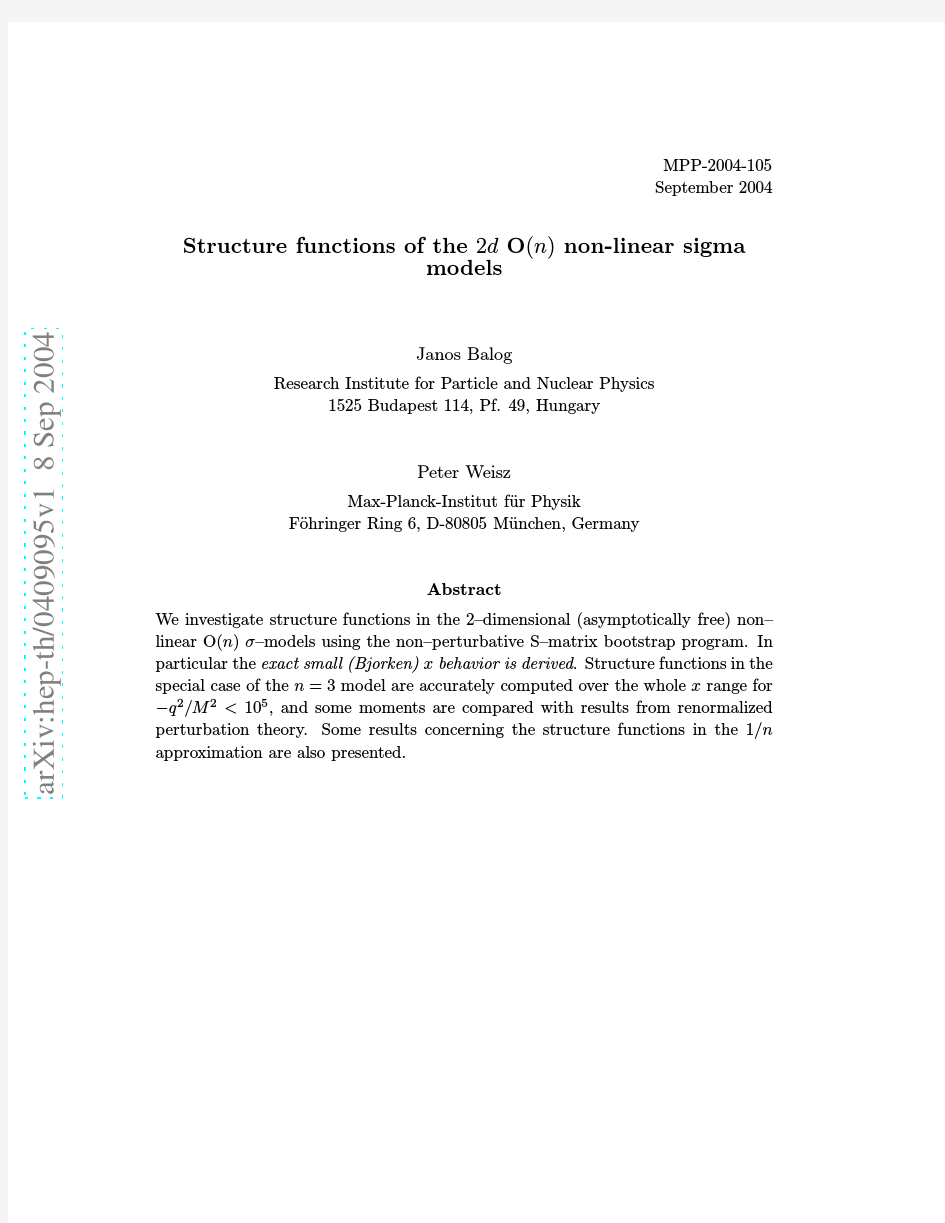 Structure functions of the 2d O(n) non-linear sigma models