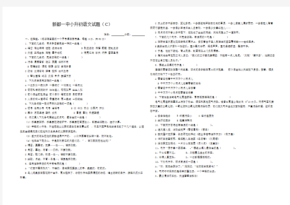 成都七中实验学校小升初语文试题含答案