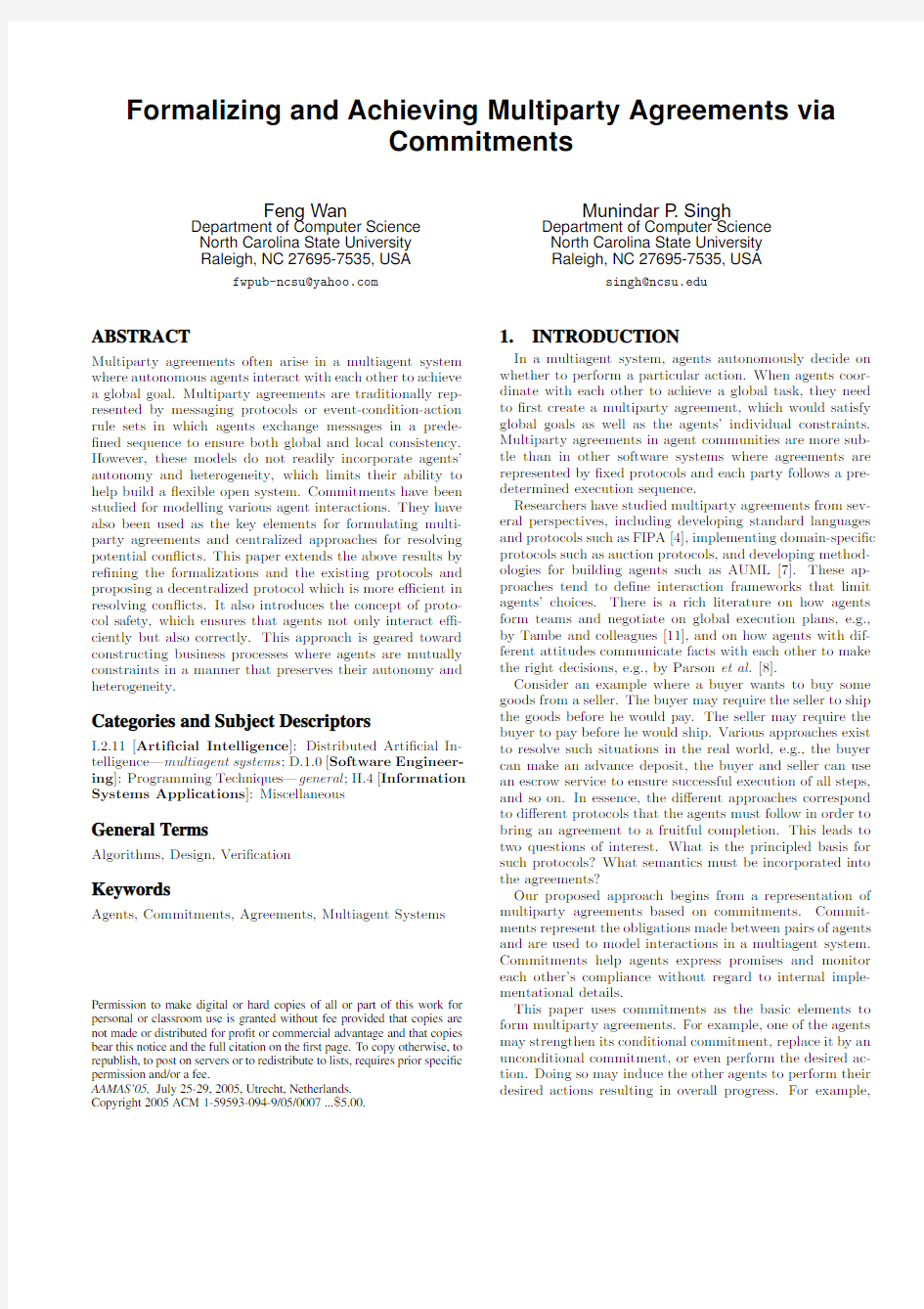 Formalizing and achieving multiparty agreements via commitments