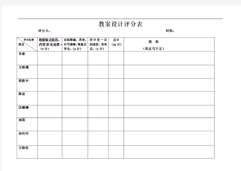 教案设计评分标准表