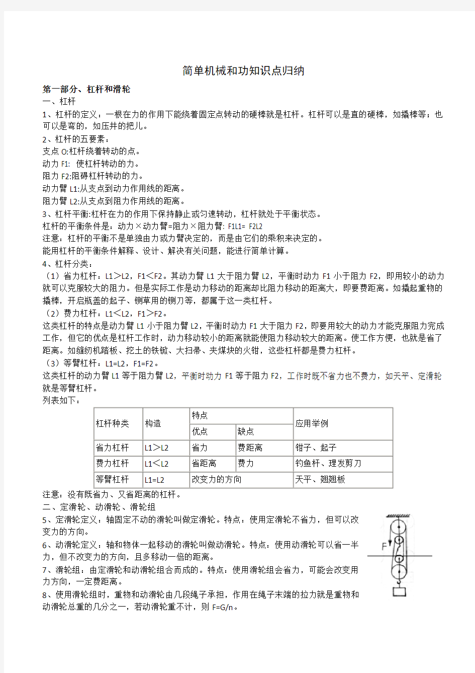 第十一章简单机械和功知识归纳