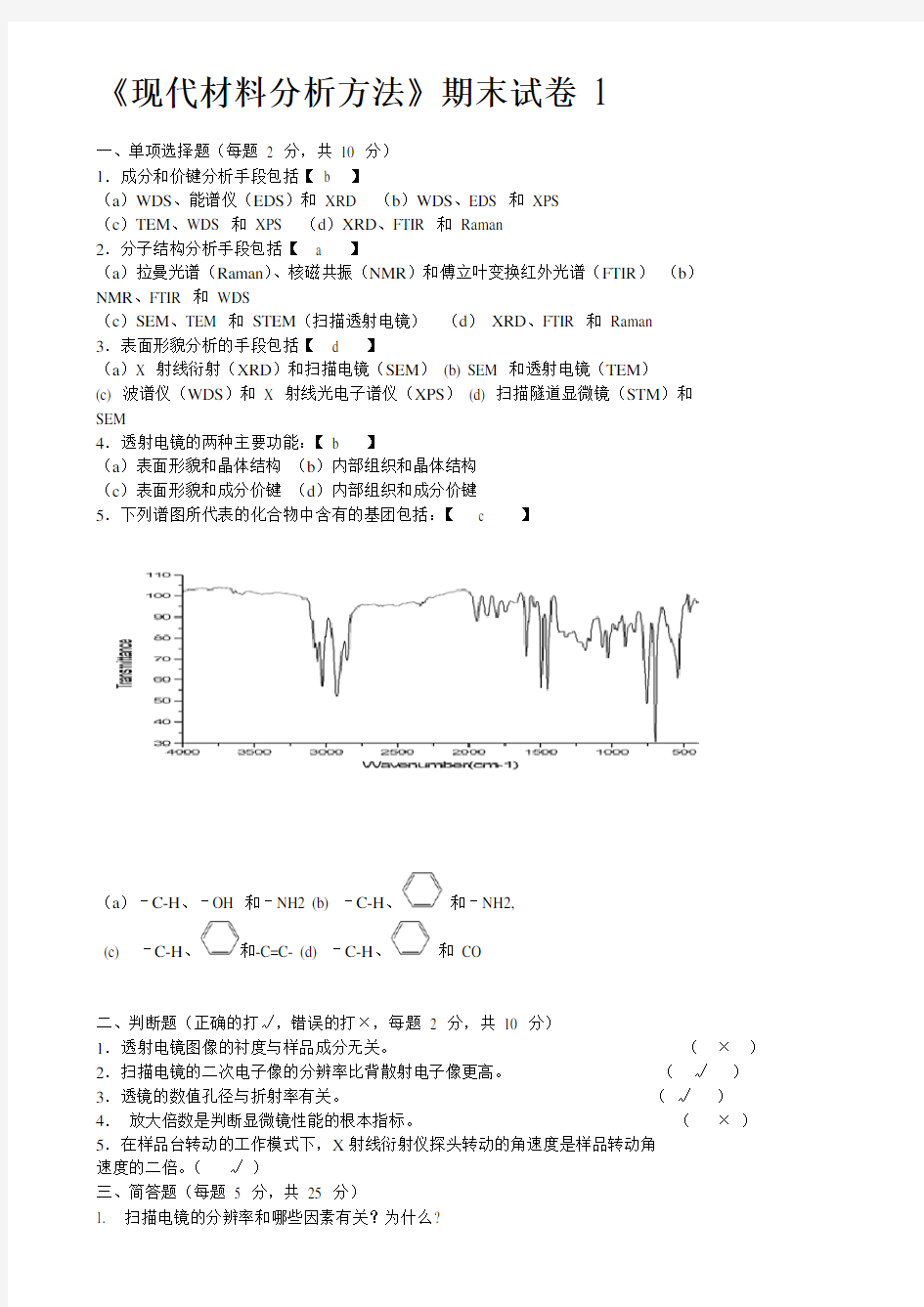 现代材料分析方法试题及答案2