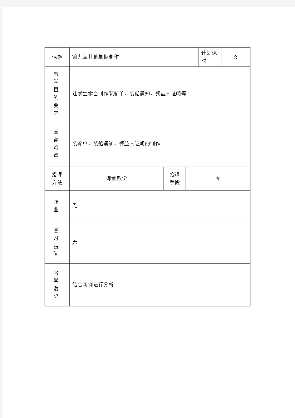 外贸单证教案——其他单据制作