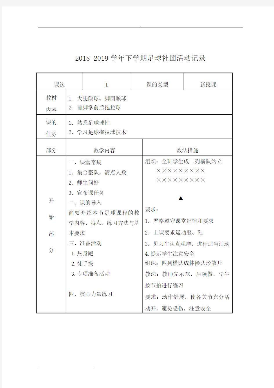 足球兴趣小组活动记录(表)整理