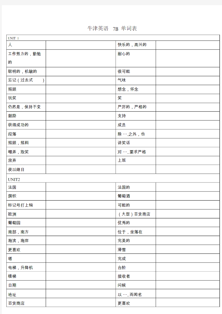 牛津英语7B单词表