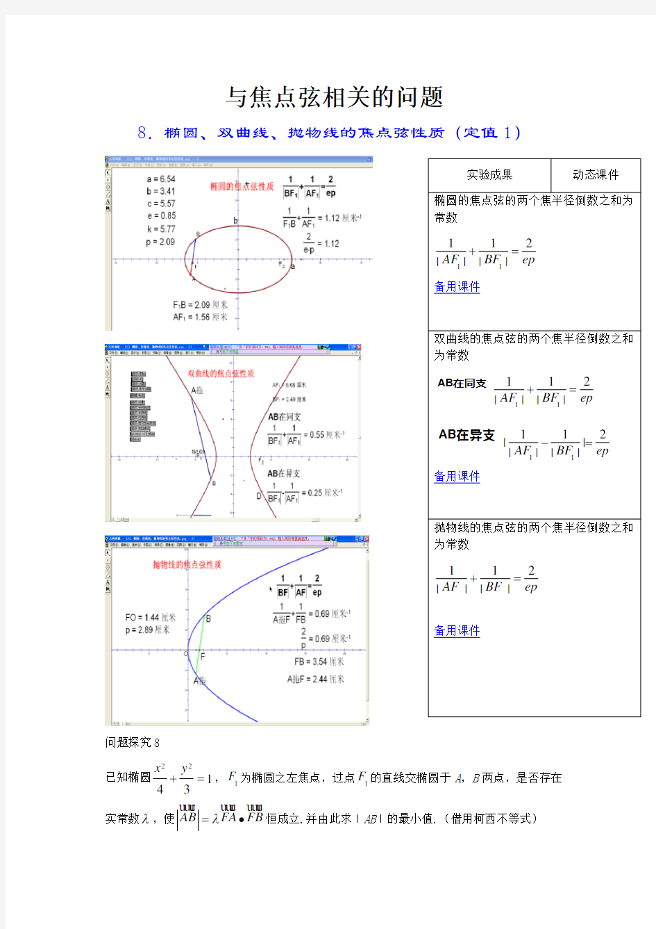 高考数学竞赛圆锥曲线中与焦点弦相关的问题