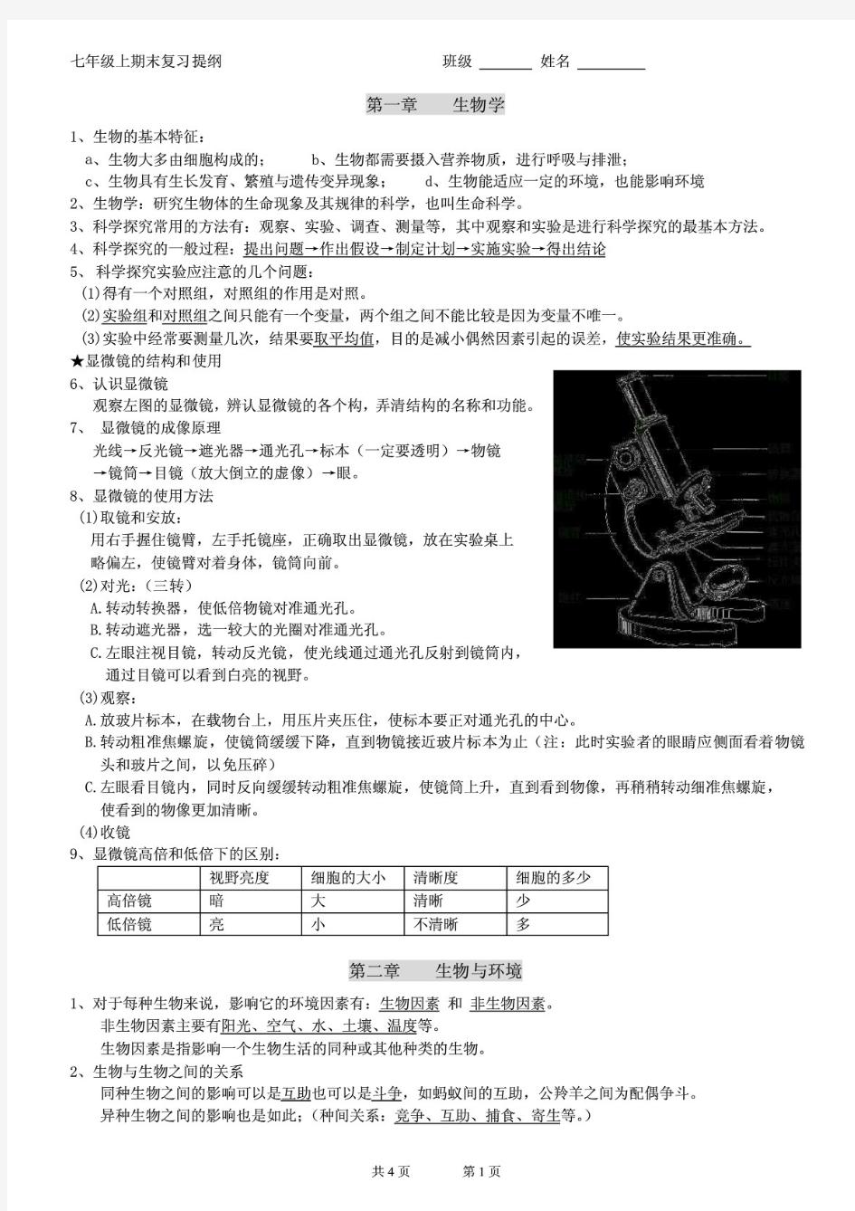 苏教版生物七年级上册生物复习提纲全册.pdf