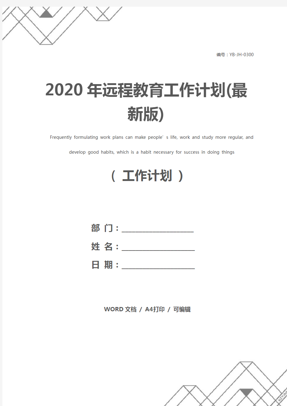 2020年远程教育工作计划(最新版)