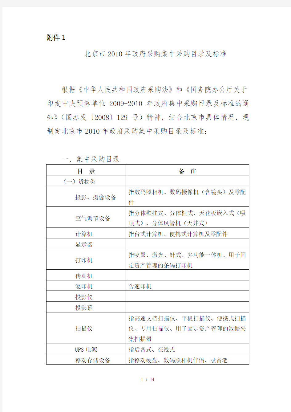 北京市年政府采购目录及标准