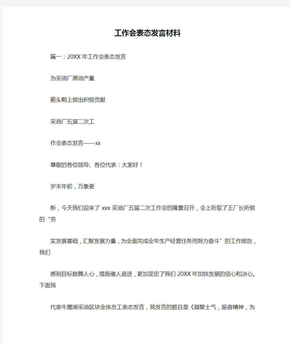 工作会表态发言材料