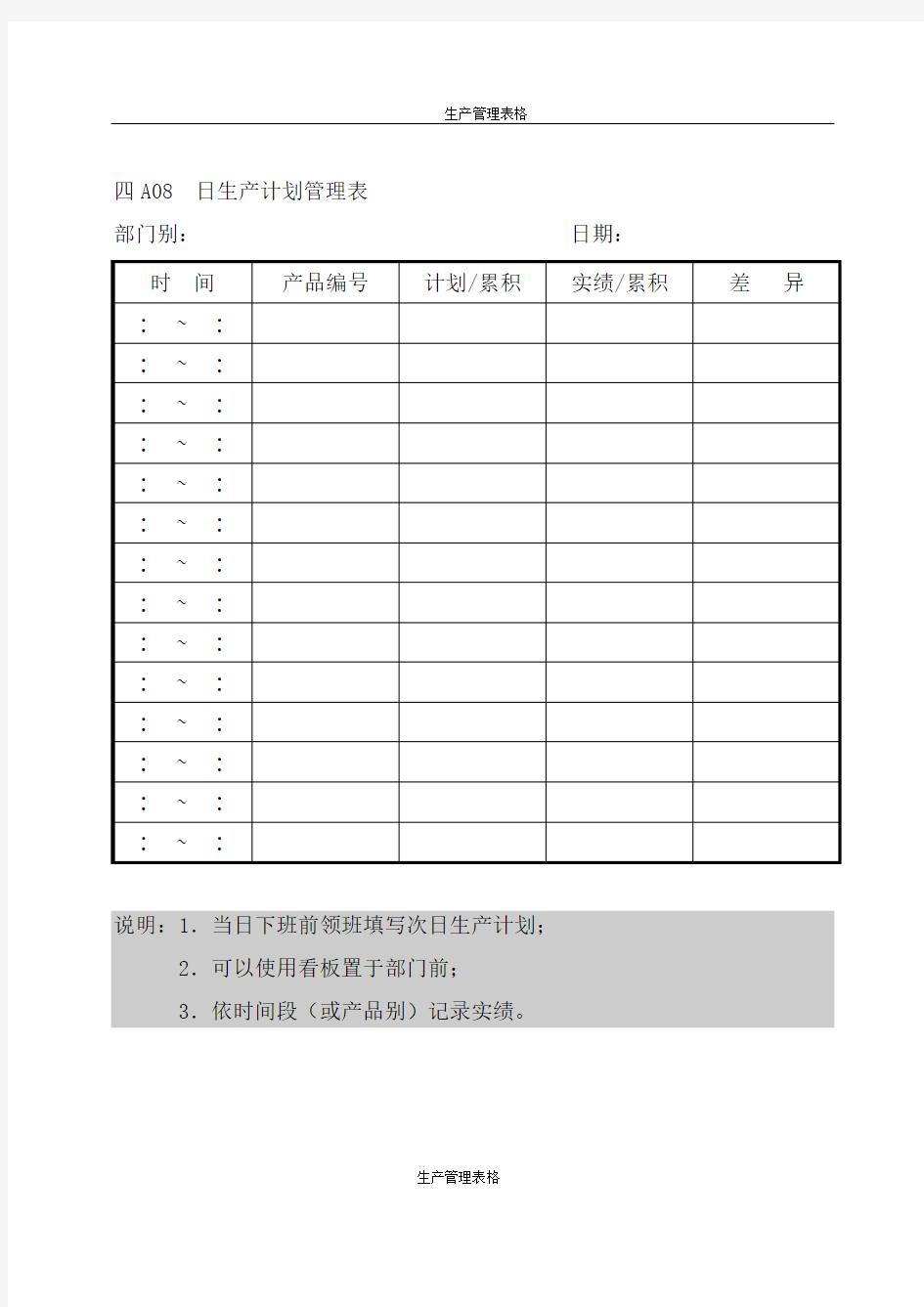 【生产管理表格模板】A08日生产计划管理表