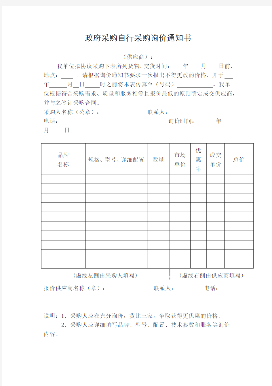 政府采购自行采购询价通知书