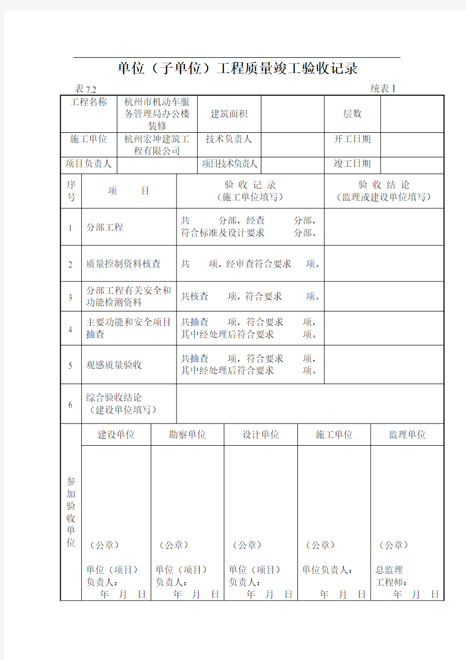  单位工程质量验收记录