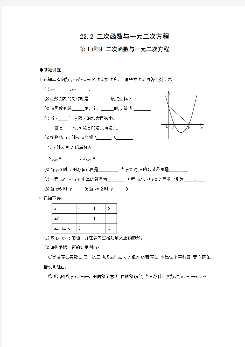 《二次函数与一元二次方程》专题练习