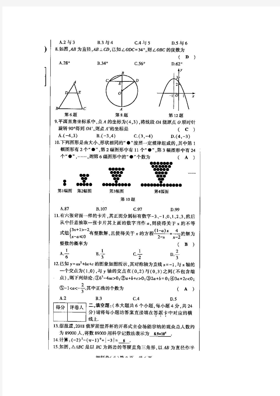 2018年重庆市中考数学仿真押题卷(八)含答案(扫描版)