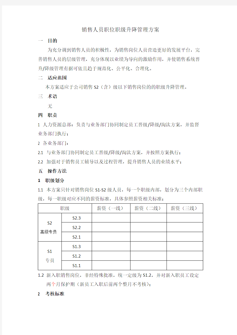 公司销售人员职位职级晋升降级管理办法.docx