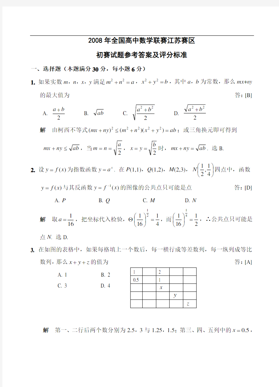 全国高中数学联赛江苏赛区