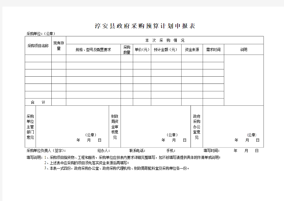 采购预算计划申报表