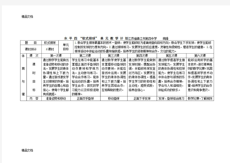 最新排球单元教学计划