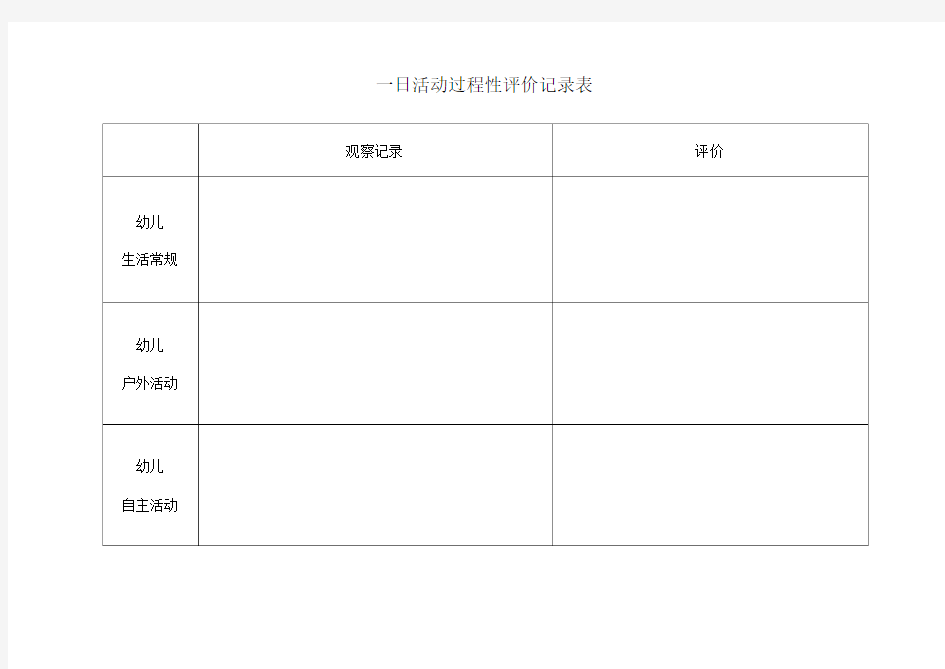 一日活动过程性评价记录表