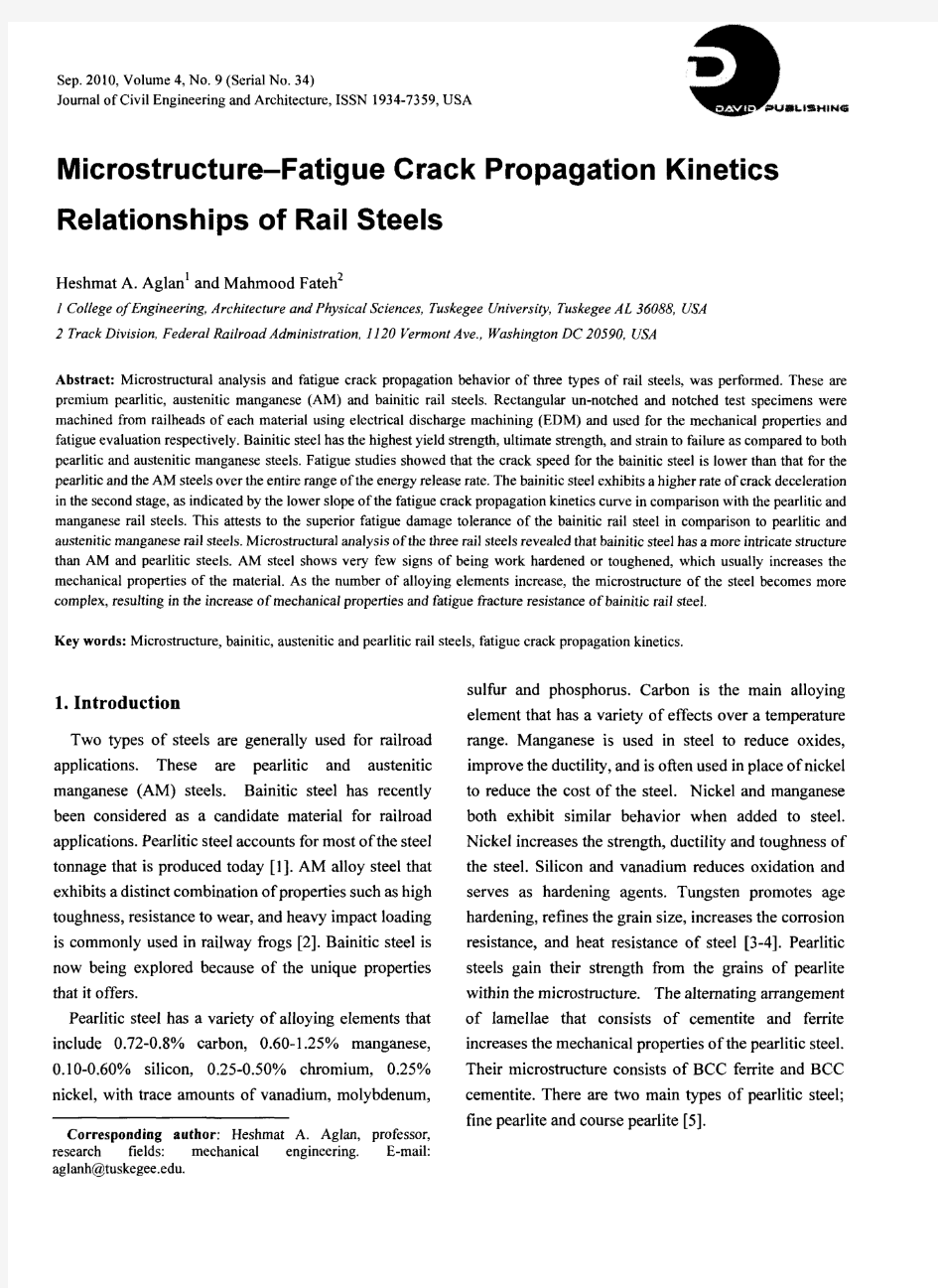 Microstructure-Fatigue Crack Propagation Kinetics Relationships of Rail Steels