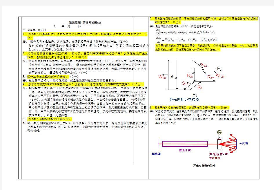 大学激光原理试卷及答案