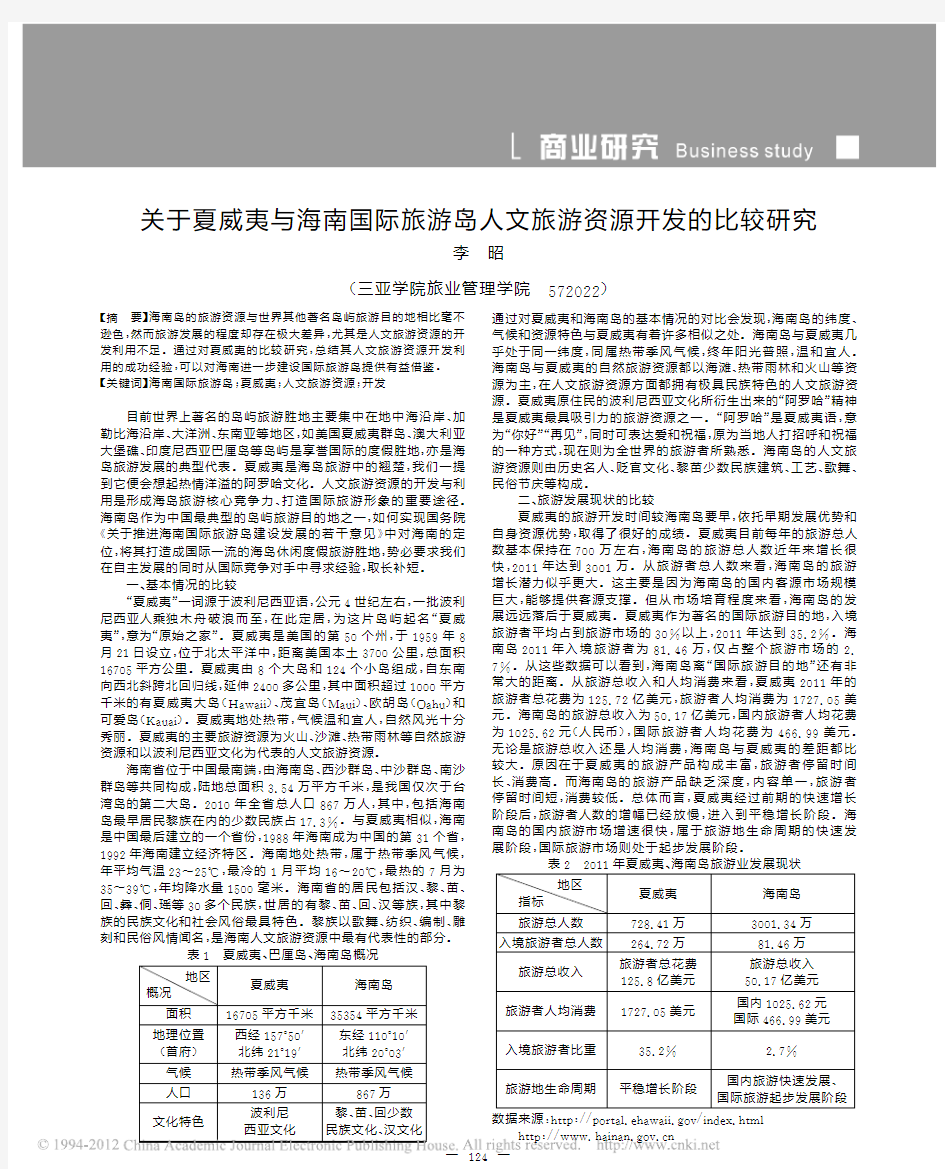 关于夏威夷与海南国际旅游岛人文旅游资源开发的比较研究