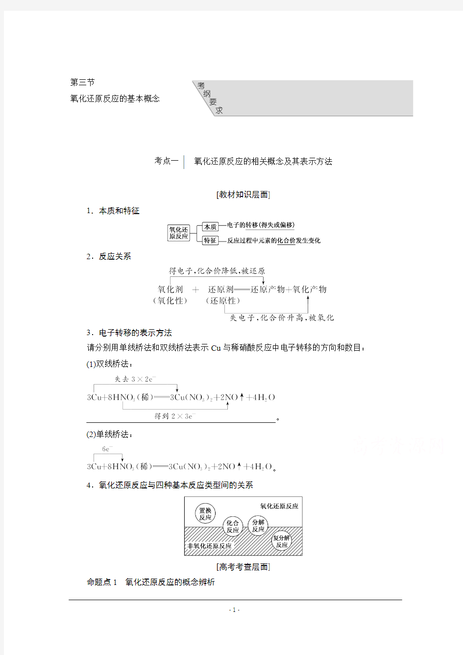 2016届《三维设计》高考化学(人教版)Word书稿 第4章 第3节 氧化还原反应的基本概念 讲义 Word版含答案