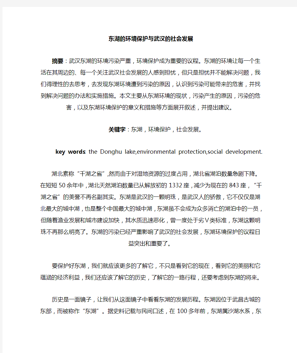 东湖的环境保护与武汉的社会发展