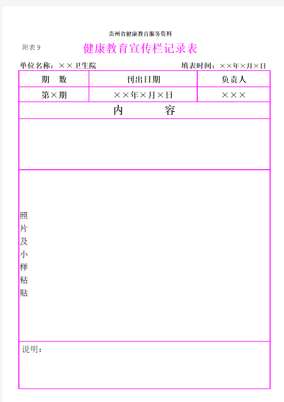 健康教育宣传栏记录表