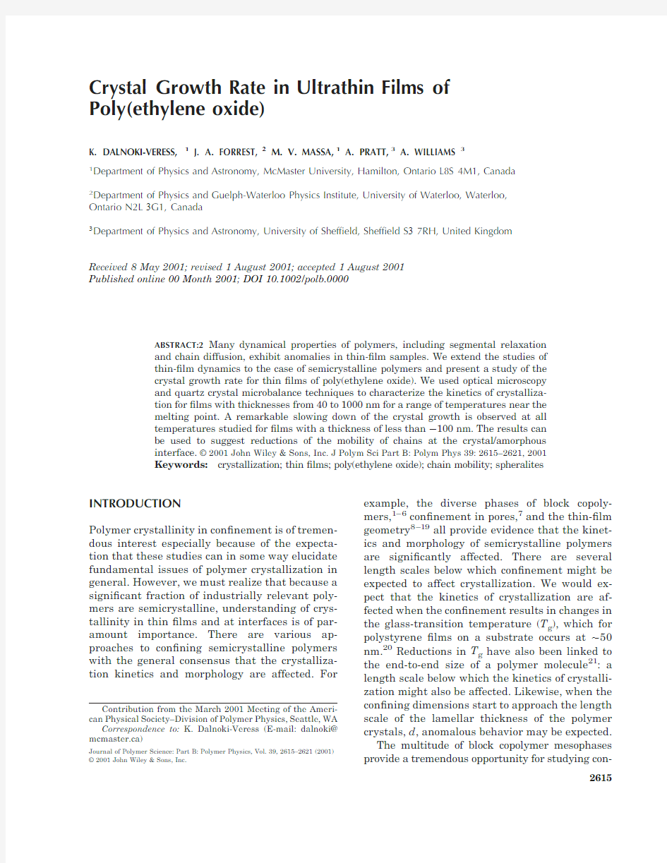 Crystal growth rate in ultrathin films of poly(ethylene oxide)