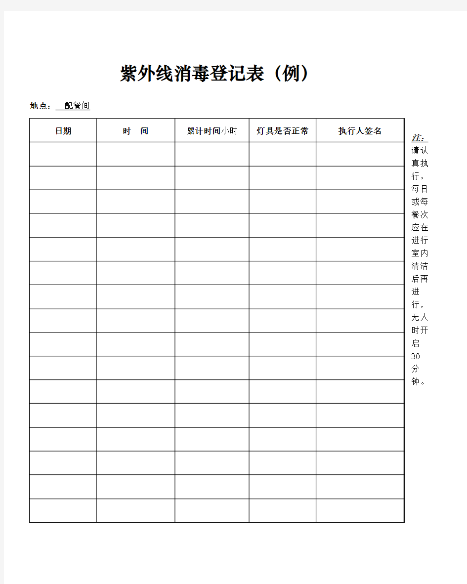 紫外线消毒登记表(例)