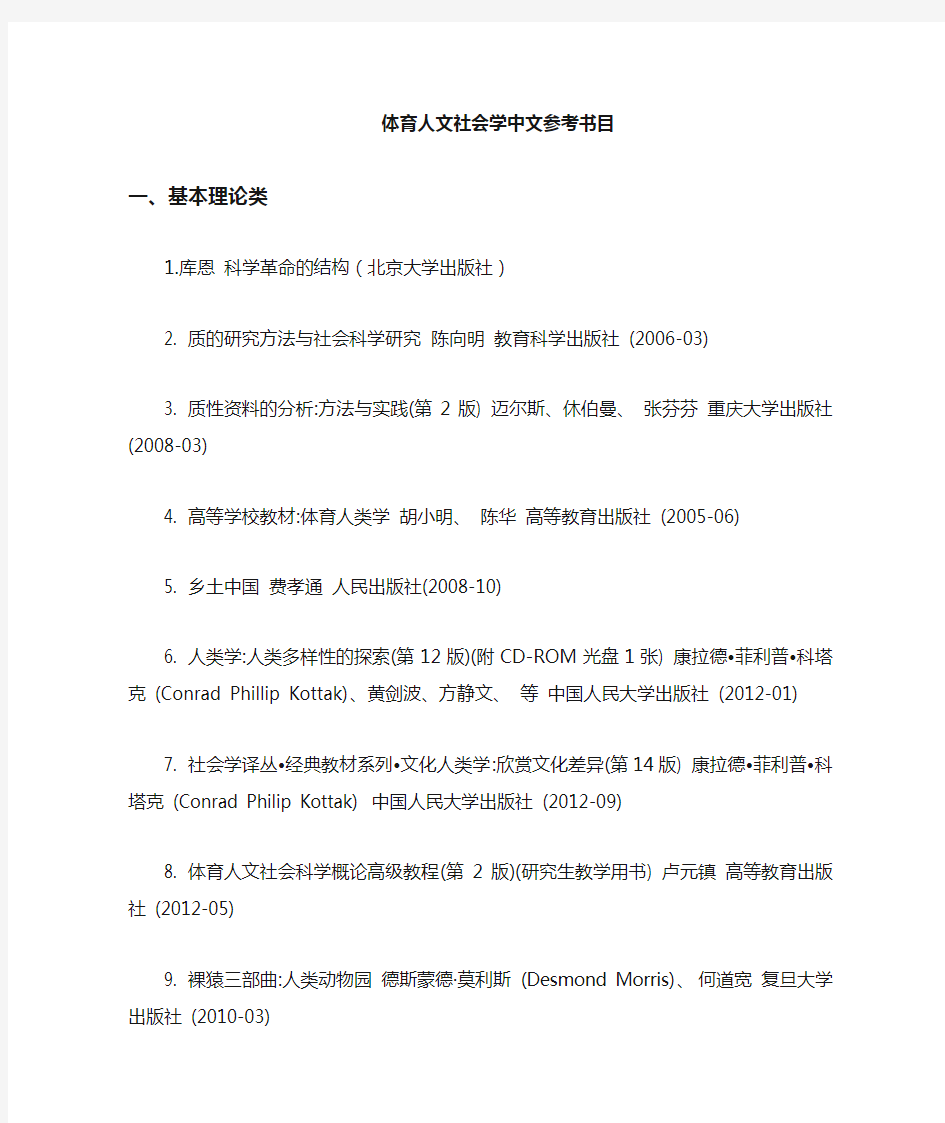 2014级体育人文社会学专业读书书目