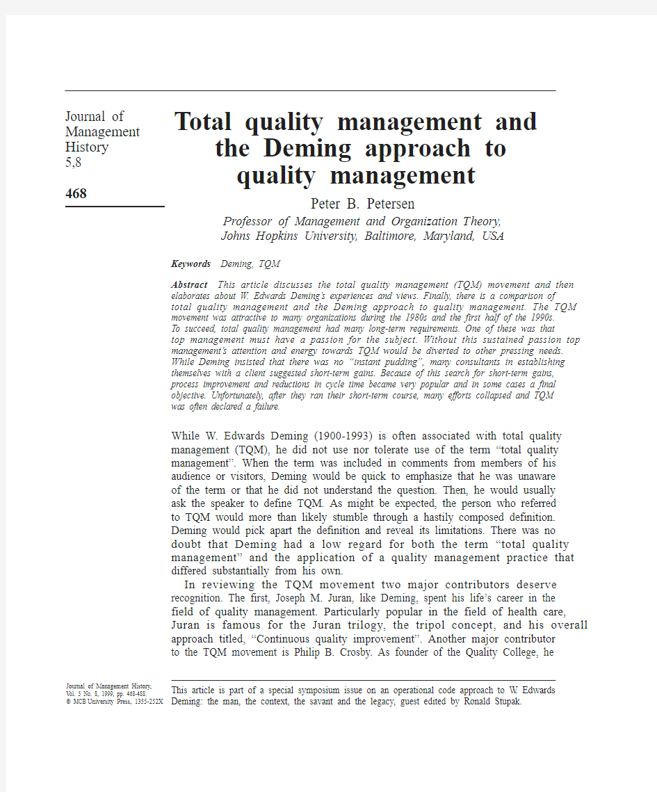 TQM and the Deming approach to quality management