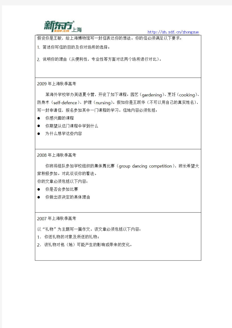 2015上海高三一模英语写作解析各区点评(二)
