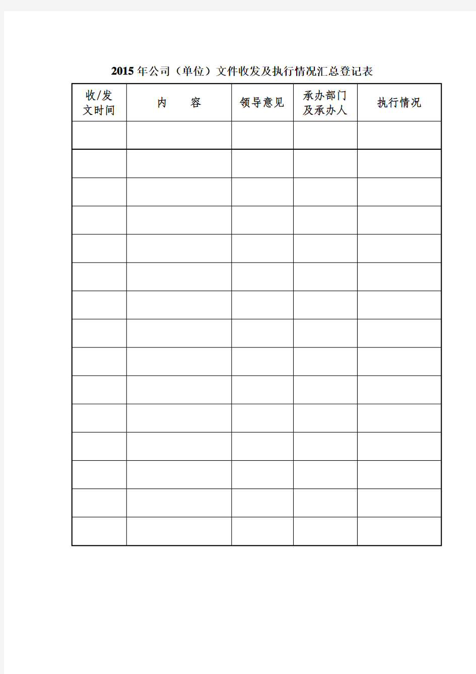 2015年公司(单位)文件收发及执行情况汇总登记表