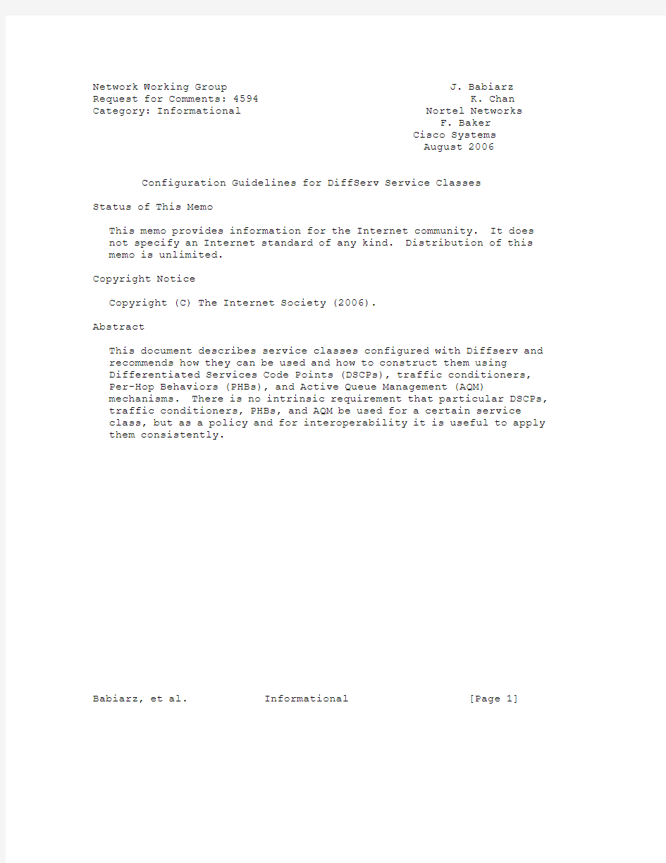 rfc4594.Configuration Guidelines for DiffServ Service Classes