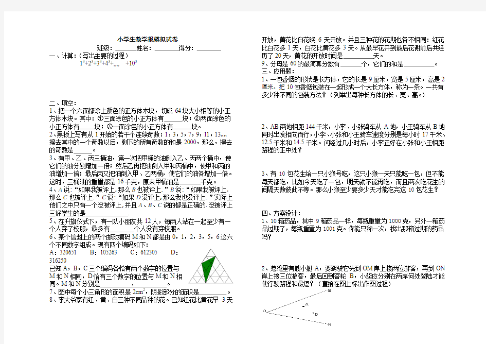 小学生数学报模拟试卷