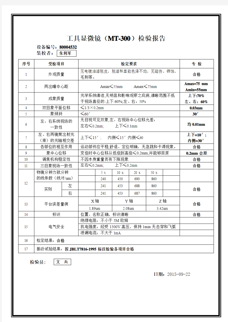 显微镜检验报告