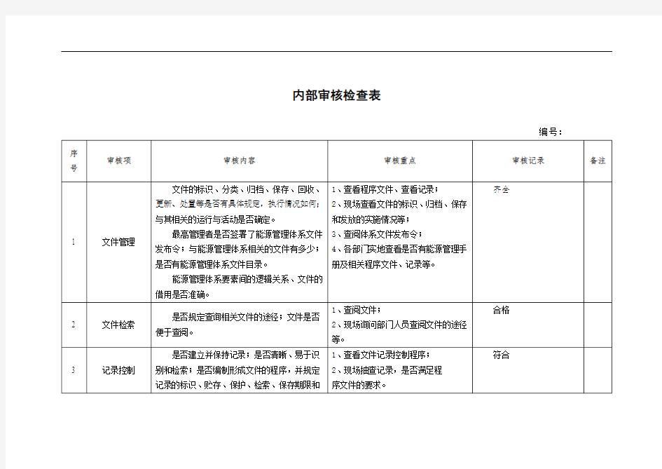 能源管理体系内部审核检查表.doc