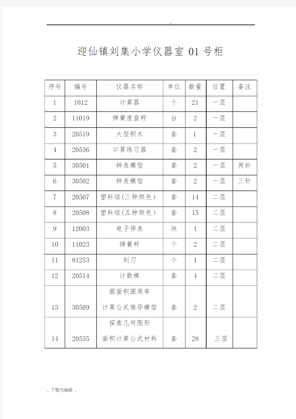 小学实验室仪器标签(橱卡)