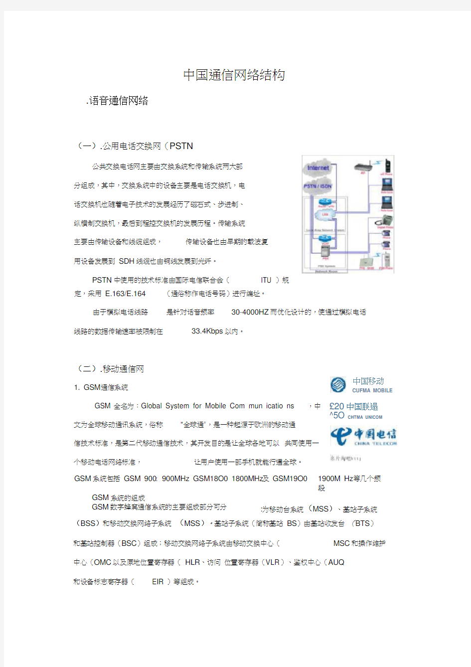 中国通信网络结构