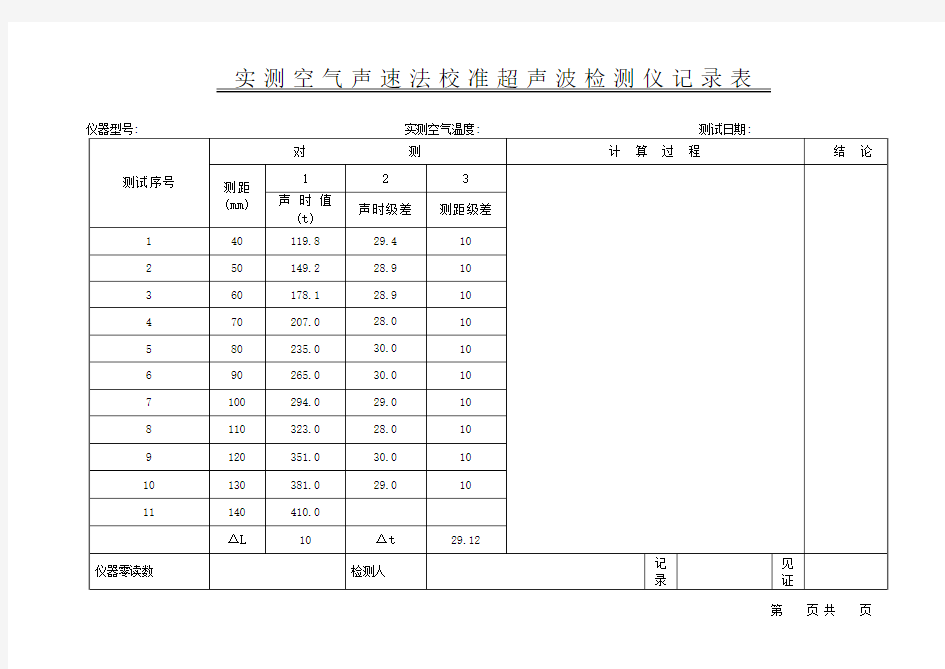 超声波检测混凝土缺陷记录表