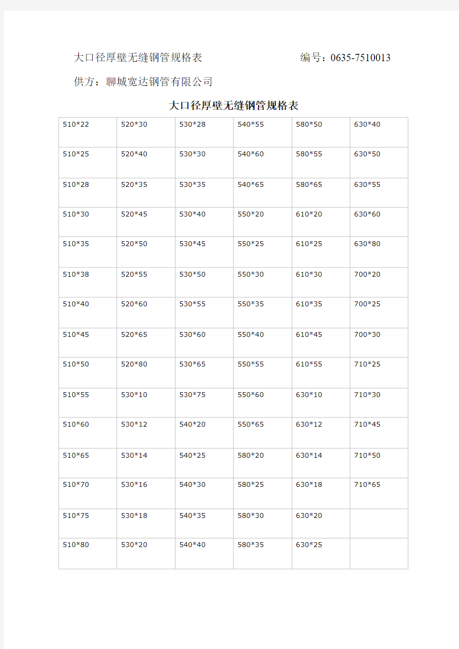 大口径厚壁无缝钢管规格表