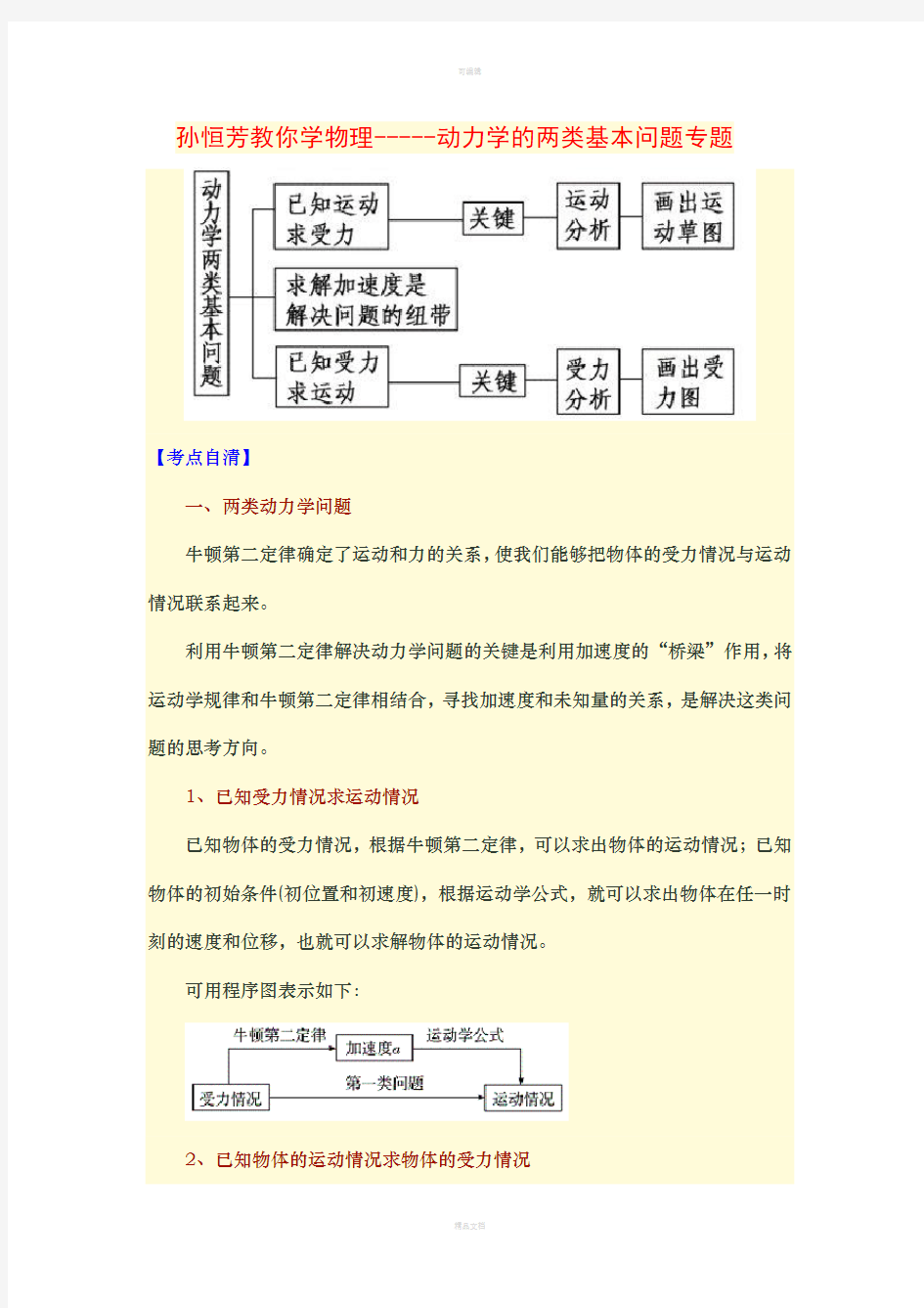 高一物理动力学两类基本问题