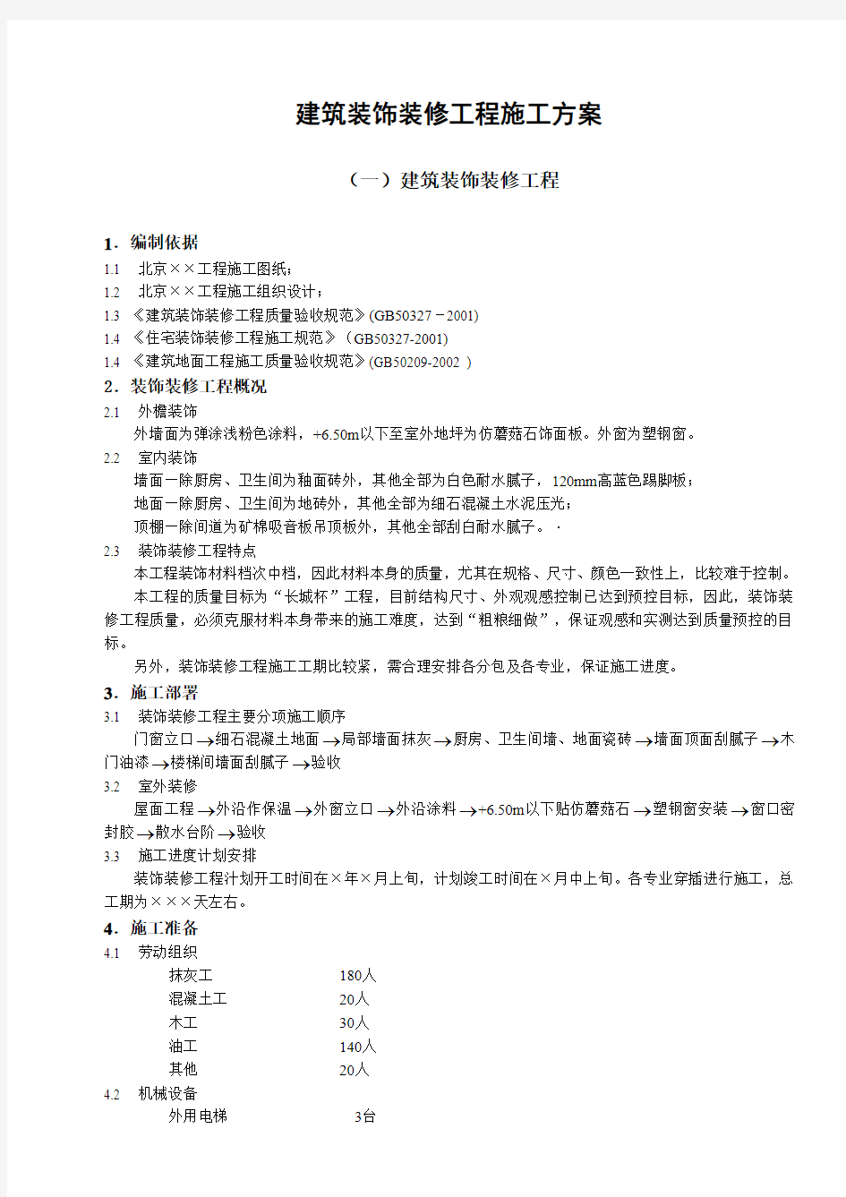 建筑装饰装修工程施工方案