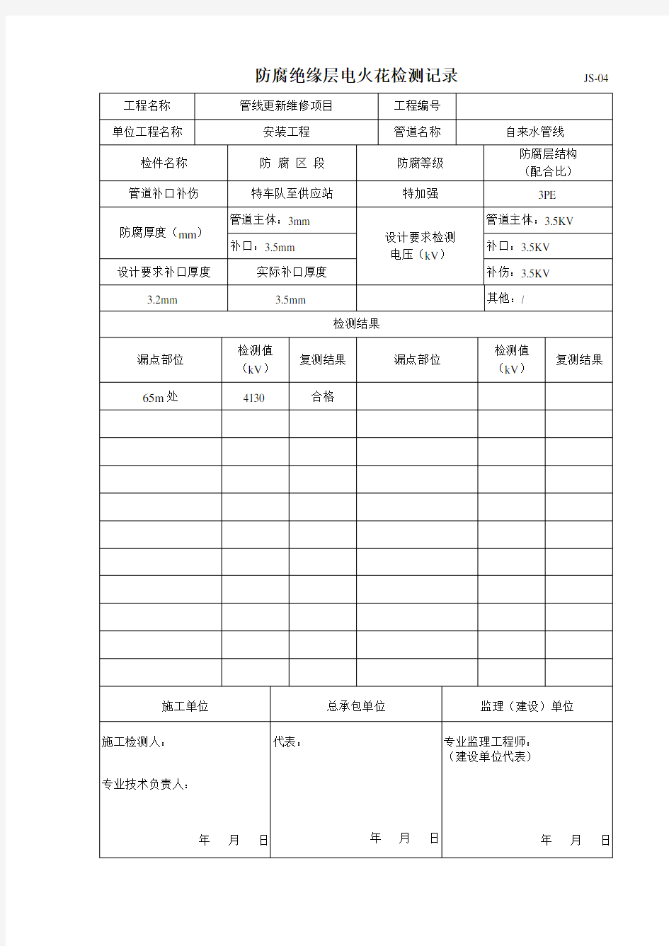 (完整版)防腐绝缘层电火花检测记录