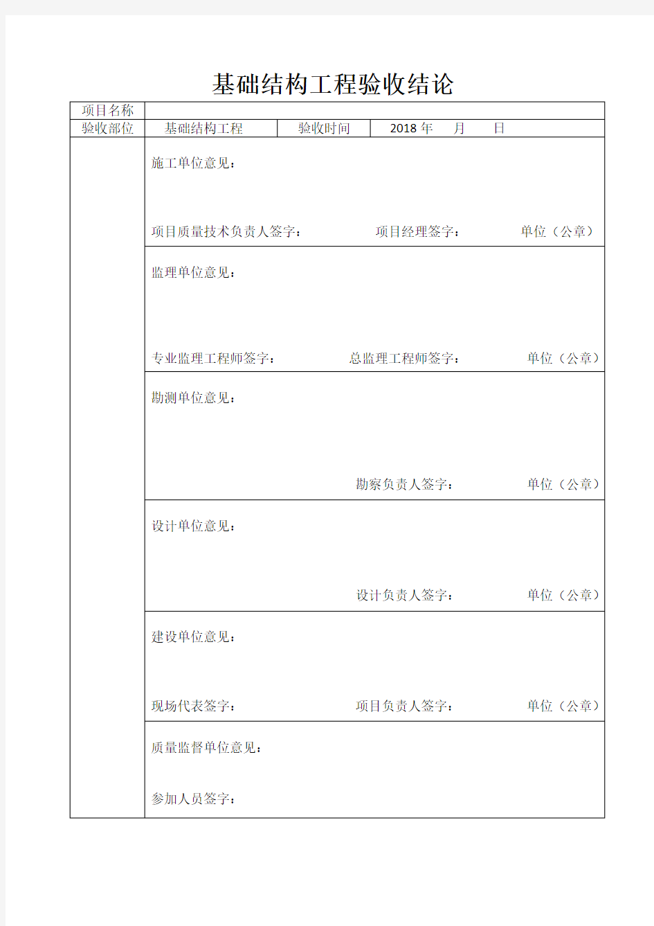 工程验收结论表格