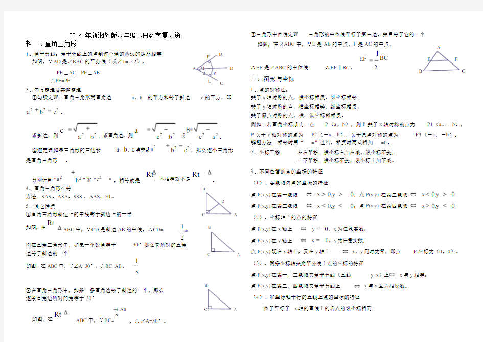 湘教版八年级下册数学各章节知识点